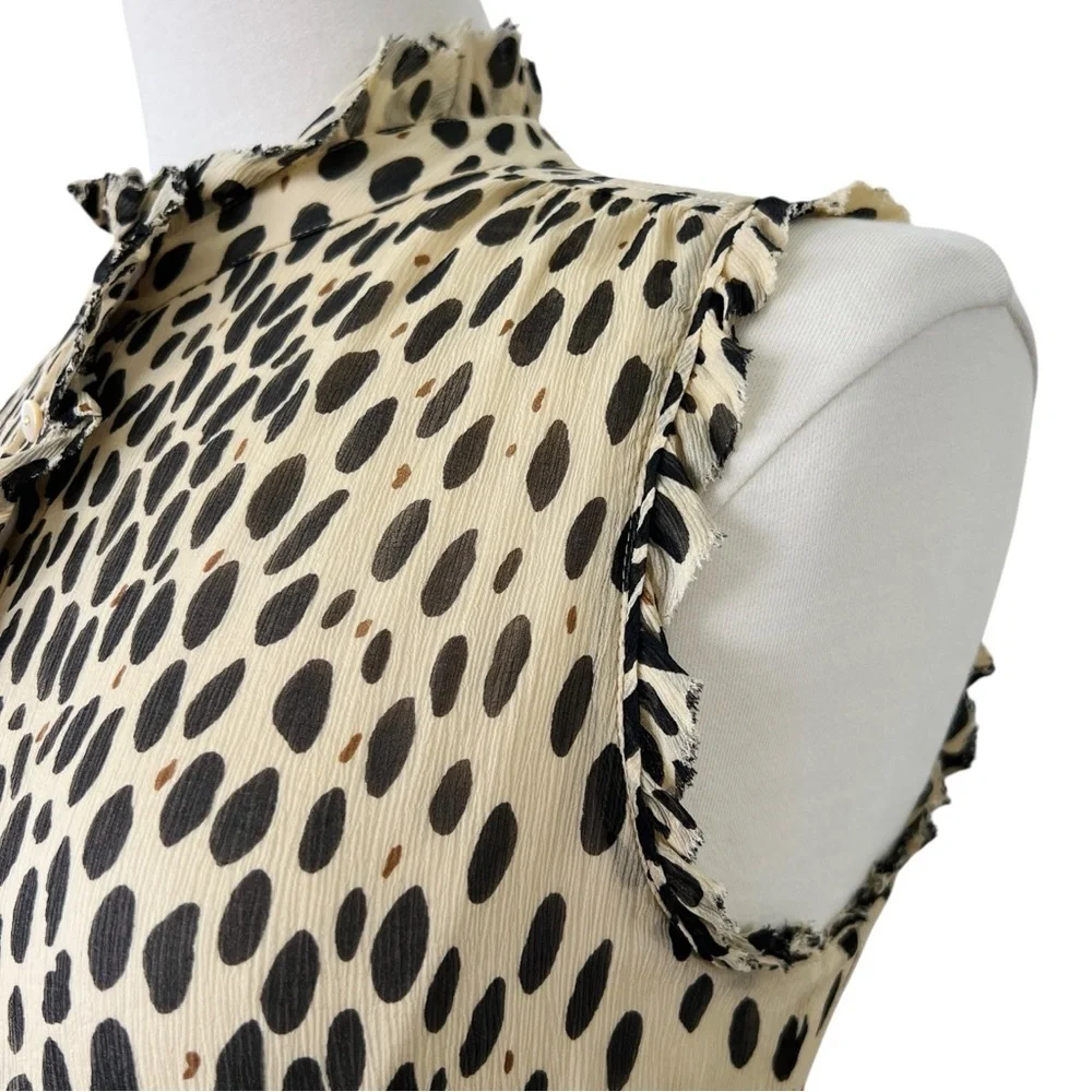 J. Crew Silk Leopard Animal Print Ruffle Blouse Cream Ivory Tan Black Sz 6 - Picture 5 of 17